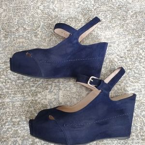 Stuart Weitzman Blue Suede Wedge Sandals